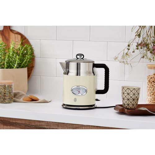  Russell Hobbs Wasserkocher, Retro creme, 1,7l, 2400W, Schnellkochfunktion, Wassertemperaturanzeige im Retrodesign, Fuellmengenmarkierung, optimierte Ausgusstuelle, Vintage Teekocher