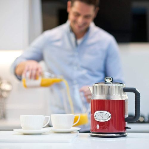  Russell Hobbs Wasserkocher, Retro rot, 1,7l, 2400W, Schnellkochfunktion, Wassertemperaturanzeige im Retrodesign, Fuellmengenmarkierung, optimierte Ausgusstuelle, Vintage Teekocher 21