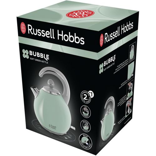  Russell Hobbs Wasserkocher Bubble gruen, 1,5l, 2300 Watt, abnehmbarer Deckel, herausnehmbarer Kalkfilter, Wasserstandsanzeige, retro, vintage Teekocher 24404-70