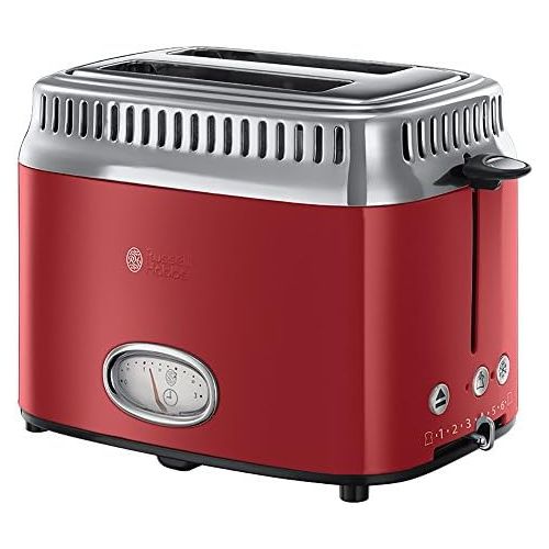  Russell Hobbs 21680-56 Toaster Retro Ribbon Red, Retro Countdown-Anzeige, Schnell-Toast-Technologie, 1300 Watt, rot & Hobbs 21670-70 Wasserkocher Retro Ribbon Red, 2400 Watt, 1.7l