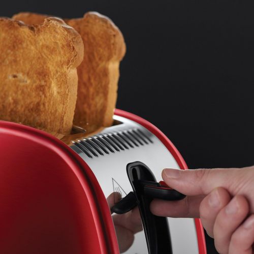  Russell Hobbs Toaster Legacy rot, 2 extra breite Toastschlitze, inkl. Broetchenaufsatz, 6 einstellbare Braunungsstufen + Auftau- & Aufwarmfunktion, Schnell-Toast-Technologie, 1300W,