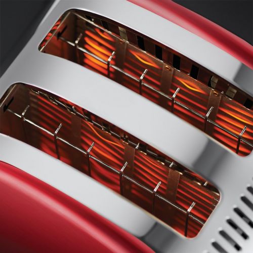  Russell Hobbs Toaster Legacy rot, 2 extra breite Toastschlitze, inkl. Broetchenaufsatz, 6 einstellbare Braunungsstufen + Auftau- & Aufwarmfunktion, Schnell-Toast-Technologie, 1300W,