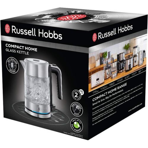  Russell Hobbs Mini-Glas-Wasserkocher Compact, 0,8l, 2200W, LED Beleuchtung, Kalkfilter, optimierte Ausgusstuelle, platzsparend, kleiner Reisewasserkocher, kompakter Teekocher 24191-