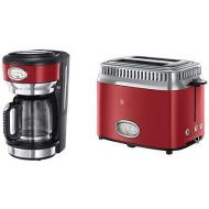 Russell Hobbs 21700-56 Glas-Kaffeemaschine Retro Ribbon Red, 1.25l, Retro Brueh- und Warmhalteanzeige, 1000 Watt, rot & Russell Hobbs 21680-56 Toaster Retro Ribbon Red