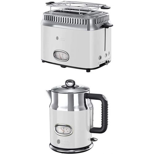  Russell Hobbs Toaster, inkl. Broetchenaufsatz, 6 einstellbare Braunungsstufen + Auftau-&Aufwarmfunktion,1300W + Wasserkocher, 1,7l, 2400W, Schnellkochfunktion, Wassertemperaturanzei