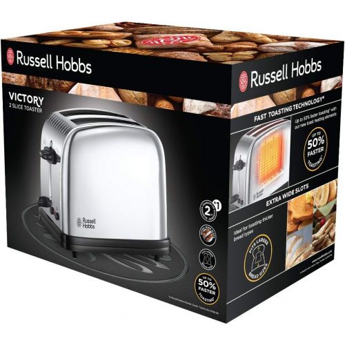  Russell Hobbs Toaster Victory, 2 extra breite Toastschlitze, 6 einstellbare Braunungsstufen + Auftaufunktion, Schnell-Toast-Technologie, 1670W, 23311-56, Edelstahl