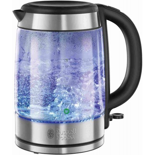  Russell Hobbs Wasserkocher, Glas, 1,7l, 2200W, LED Beleuchtung, 1-Tassen-Option, Edelstahl, herausnehmbarer Kalkfilter, Wasserstandsanzeige mit Fuellmengenmarkierung, Teekocher 2160