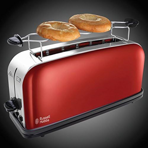  Russell Hobbs Toaster Langschlitz Colours+ rot, extra breite 1 Langschlitzkammer, inkl. Broetchenaufsatz, 6 einstellbare Braunungsstufen + Auftaufunktion, 1000W, 21391-56