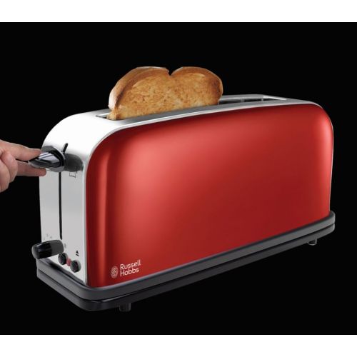  Russell Hobbs Toaster Langschlitz Colours+ rot, extra breite 1 Langschlitzkammer, inkl. Broetchenaufsatz, 6 einstellbare Braunungsstufen + Auftaufunktion, 1000W, 21391-56