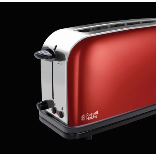  Russell Hobbs Toaster Langschlitz Colours+ rot, extra breite 1 Langschlitzkammer, inkl. Broetchenaufsatz, 6 einstellbare Braunungsstufen + Auftaufunktion, 1000W, 21391-56