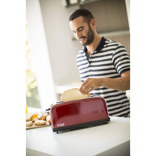  Russell Hobbs Toaster Langschlitz Colours+ rot, extra breite 1 Langschlitzkammer, inkl. Broetchenaufsatz, 6 einstellbare Braunungsstufen + Auftaufunktion, 1000W, 21391-56