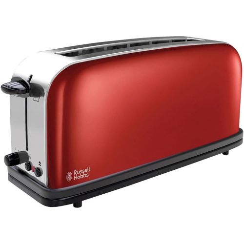  Russell Hobbs Toaster Langschlitz Colours+ rot, extra breite 1 Langschlitzkammer, inkl. Broetchenaufsatz, 6 einstellbare Braunungsstufen + Auftaufunktion, 1000W, 21391-56