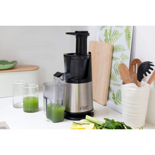  Russell Hobbs 25170-56 Slow Juicer with Reverse Function / Fruit and Vegetable Juicer / 3 Strainers for Fine, Coarse and Frozen Fruits 150 Watt Stainless Steel / Black