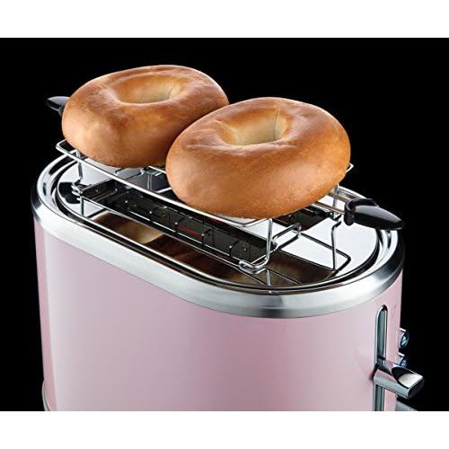  Russell Hobbs Toaster Bubble rosa, 2 extra breite Toastschlitze, inkl. Broetchenaufsatz, 6 einstellbare Braunungsstufen + Auftau- & Aufwarmfunktion, Schnell-Toast-Technologie, 930W,