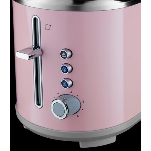  Russell Hobbs Toaster Bubble rosa, 2 extra breite Toastschlitze, inkl. Broetchenaufsatz, 6 einstellbare Braunungsstufen + Auftau- & Aufwarmfunktion, Schnell-Toast-Technologie, 930W,