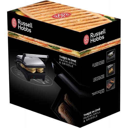  Russell Hobbs 17888-56 Paninigrill 3-in-1 Cook@Home, Kontaktgrill, Flachengrill, antihaftbeschichtete Grillplatten, 1800 Watt, Edelstahl/schwarz