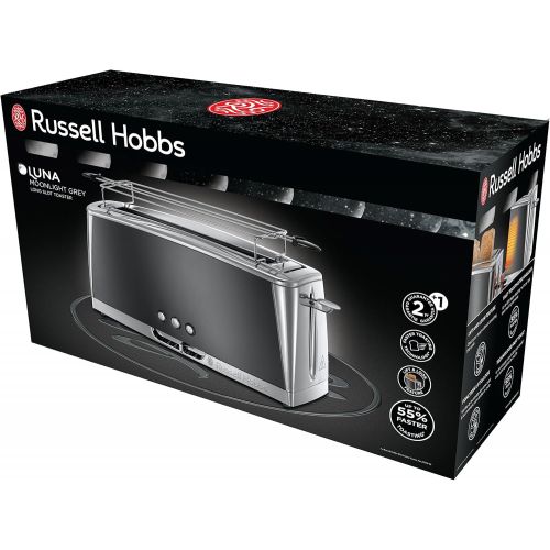  Russell Hobbs Toaster Langschlitz Luna grau, inkl. Broetchenaufsatz, 6 einstellbare Braunungsstufen + Auftau- & Aufwarmfunktion, Schnell-Toast-Technologie, 1420W, 23251-56