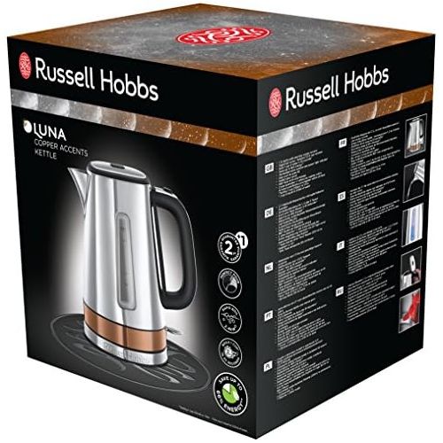  Russell Hobbs Wasserkocher, Luna Edelstahl/Kupfer, 1,7l, 2400W, Schnellkochfunktion, optimierte Ausgusstuelle, Kalkfilter, Wasserstandsanzeige mit Fuellmengenmarkierung, Teekocher 24