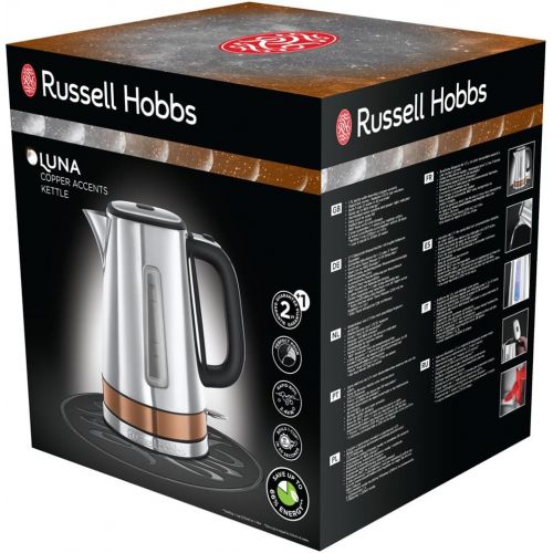  Russell Hobbs Wasserkocher, Luna Edelstahl/Kupfer, 1,7l, 2400W, Schnellkochfunktion, optimierte Ausgusstuelle, Kalkfilter, Wasserstandsanzeige mit Fuellmengenmarkierung, Teekocher 24