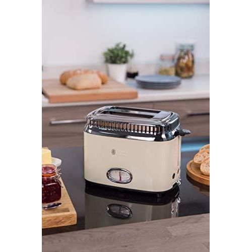  Russell Hobbs Toaster Retro creme, Retro Countdown-Anzeige, inkl. Broetchenaufsatz, 6 einstellbare Braunungsstufen + Auftau- & Aufwarmfunktion, Schnell-Toast-Technologie, 1300W, Vin