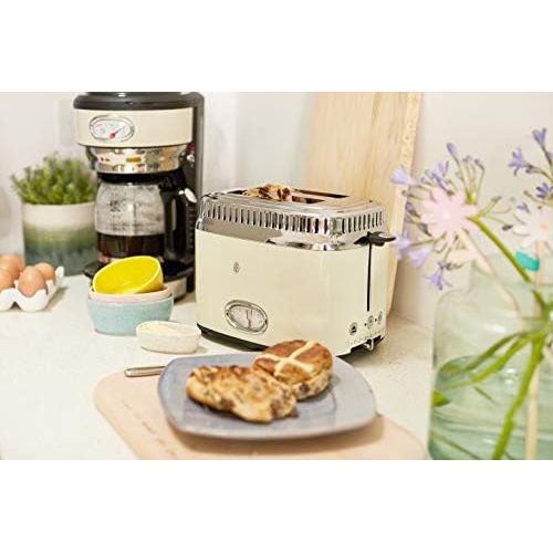  Russell Hobbs Toaster Retro creme, Retro Countdown-Anzeige, inkl. Broetchenaufsatz, 6 einstellbare Braunungsstufen + Auftau- & Aufwarmfunktion, Schnell-Toast-Technologie, 1300W, Vin