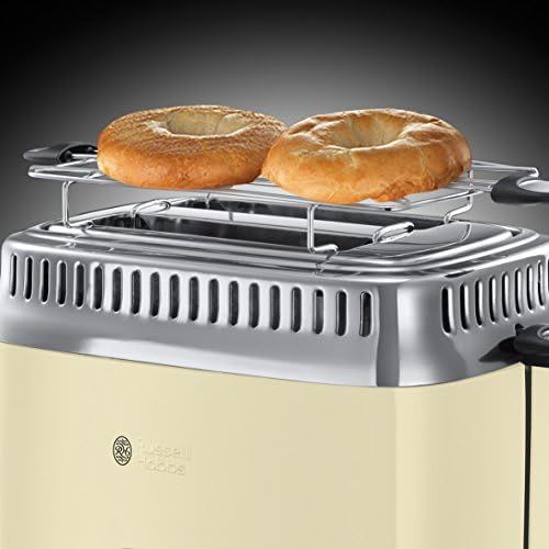  Russell Hobbs Toaster Retro creme, Retro Countdown-Anzeige, inkl. Broetchenaufsatz, 6 einstellbare Braunungsstufen + Auftau- & Aufwarmfunktion, Schnell-Toast-Technologie, 1300W, Vin