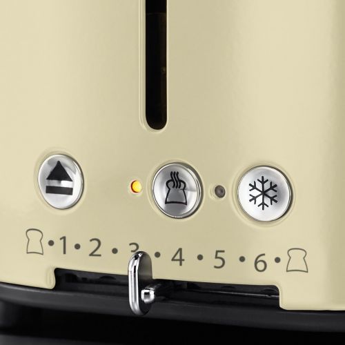  Russell Hobbs Toaster Retro creme, Retro Countdown-Anzeige, inkl. Broetchenaufsatz, 6 einstellbare Braunungsstufen + Auftau- & Aufwarmfunktion, Schnell-Toast-Technologie, 1300W, Vin