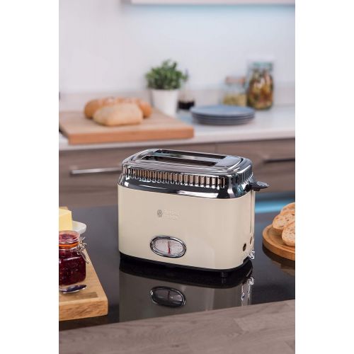  Russell Hobbs Toaster Retro creme, Retro Countdown-Anzeige, inkl. Broetchenaufsatz, 6 einstellbare Braunungsstufen + Auftau- & Aufwarmfunktion, Schnell-Toast-Technologie, 1300W, Vin