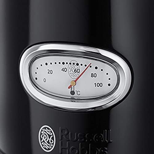  Russell Hobbs Wasserkocher, Retro schwarz, 1,7l, 2400W, Schnellkochfunktion, Wassertemperaturanzeige im Retrodesign, Fuellmengenmarkierung, optimierte Ausgusstuelle, Vintage Teekoche