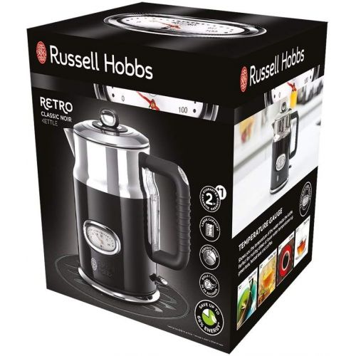  Russell Hobbs Wasserkocher, Retro schwarz, 1,7l, 2400W, Schnellkochfunktion, Wassertemperaturanzeige im Retrodesign, Fuellmengenmarkierung, optimierte Ausgusstuelle, Vintage Teekoche