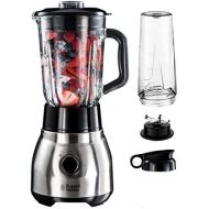 Russell Hobbs Standmixer Glas Steel 2-in-1, inkl. To-Go-Becher & Deckel, 1.5l Glasbehalter, Mixer 22.400 U/min, 0.8 PS-Motor, Impuls-/Ice-Crush Funktion, mini Smoothie-Maker 23821-