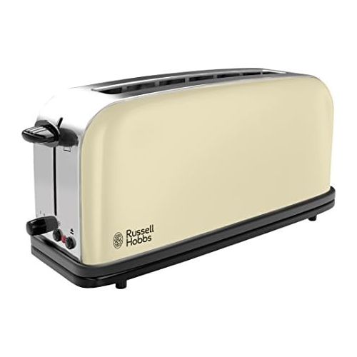  Russell Hobbs Toaster Langschlitz Colours+ creme, extra breite 1 Langschlitzkammer, inkl. Broetchenaufsatz, 6 einstellbare Braunungsstufen + Auftaufunktion, 1000W, 21395-56