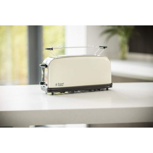  Russell Hobbs Toaster Langschlitz Colours+ creme, extra breite 1 Langschlitzkammer, inkl. Broetchenaufsatz, 6 einstellbare Braunungsstufen + Auftaufunktion, 1000W, 21395-56