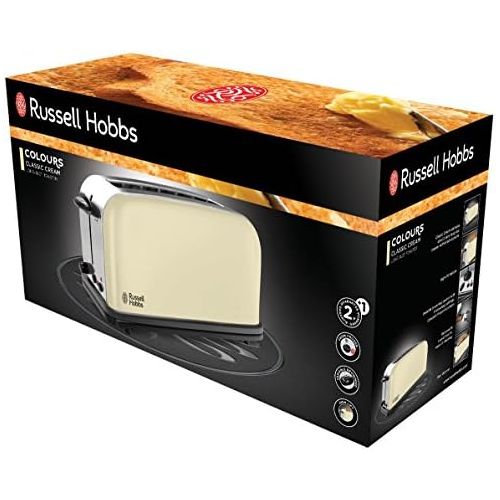  Russell Hobbs Toaster Langschlitz Colours+ creme, extra breite 1 Langschlitzkammer, inkl. Broetchenaufsatz, 6 einstellbare Braunungsstufen + Auftaufunktion, 1000W, 21395-56