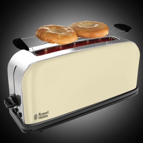  Russell Hobbs Toaster Langschlitz Colours+ creme, extra breite 1 Langschlitzkammer, inkl. Broetchenaufsatz, 6 einstellbare Braunungsstufen + Auftaufunktion, 1000W, 21395-56