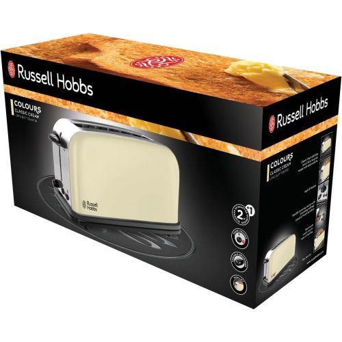  Russell Hobbs Toaster Langschlitz Colours+ creme, extra breite 1 Langschlitzkammer, inkl. Broetchenaufsatz, 6 einstellbare Braunungsstufen + Auftaufunktion, 1000W, 21395-56