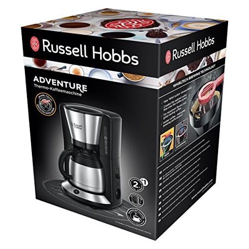  Russell Hobbs Kaffeemaschine Adventure Edelstahl, Glaskanne bis zu 10 Tassen, 1,25l, Warmhalteplatte, Abschaltautomatik, Tropf-Stopp, 1100 Watt, Filterkaffeemaschine 24010-56