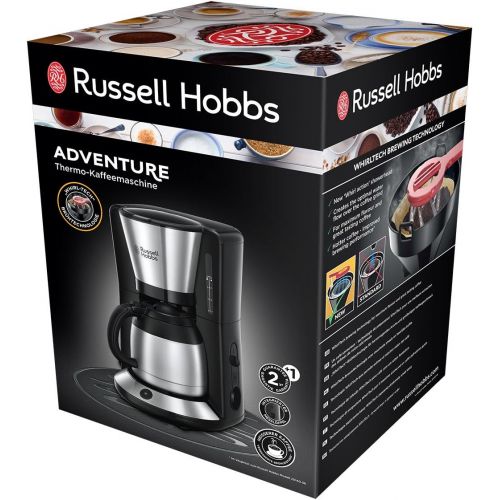  Russell Hobbs Kaffeemaschine Adventure Edelstahl, Glaskanne bis zu 10 Tassen, 1,25l, Warmhalteplatte, Abschaltautomatik, Tropf-Stopp, 1100 Watt, Filterkaffeemaschine 24010-56