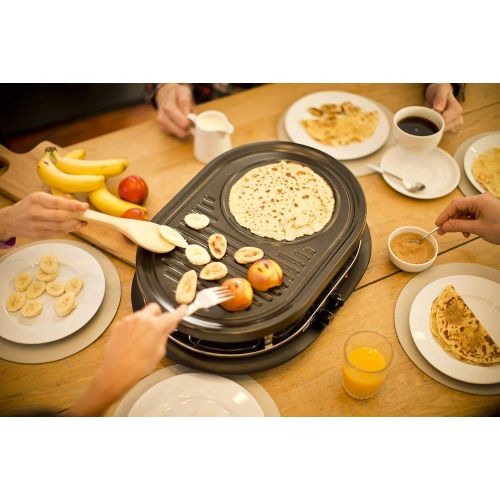  Russell Hobbs Raclette Multi Fiesta (bis 8 Personen, inkl. 3 Grillplatten: Naturstein, antihaftbeschichtete Grill - Platte, Pancakes / Pfannkuchen Platte), 1200W, Pizza Grill, Tisc