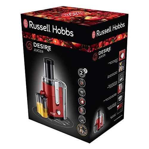  Russell Hobbs Entsafter Desire, extra grosse Einfuelloeffnung f. ganzes Obst & Gemuese, 2 Geschwindigkeitsstufen, 750ml Saftbehalter, 2,0l Fruchtfleischbehalter, BPA-frei, elektrische