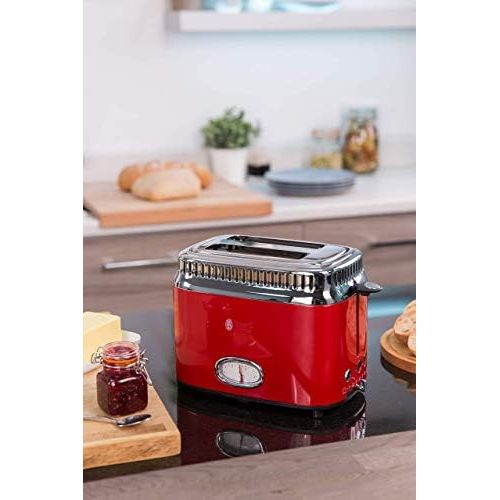  Russell Hobbs Toaster Retro rot, Countdown-Anzeige im Retrodesign, inkl. Broetchenaufsatz, 6 einstellbare Braunungsstufen + Auftau- & Aufwarmfunktion, Schnell-Toast-Technologie, 130