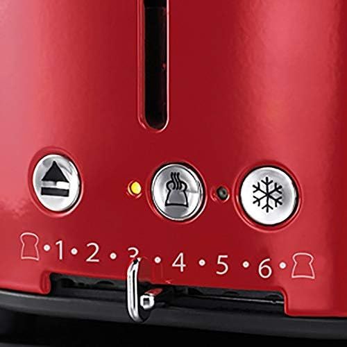  Russell Hobbs Toaster Retro rot, Countdown-Anzeige im Retrodesign, inkl. Broetchenaufsatz, 6 einstellbare Braunungsstufen + Auftau- & Aufwarmfunktion, Schnell-Toast-Technologie, 130