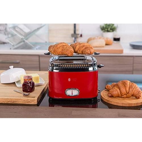  Russell Hobbs Toaster Retro rot, Countdown-Anzeige im Retrodesign, inkl. Broetchenaufsatz, 6 einstellbare Braunungsstufen + Auftau- & Aufwarmfunktion, Schnell-Toast-Technologie, 130