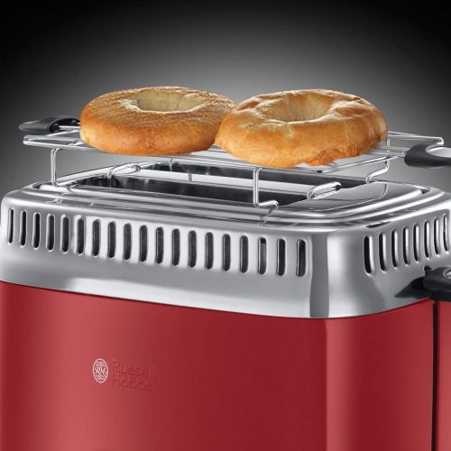  Russell Hobbs Toaster Retro rot, Countdown-Anzeige im Retrodesign, inkl. Broetchenaufsatz, 6 einstellbare Braunungsstufen + Auftau- & Aufwarmfunktion, Schnell-Toast-Technologie, 130