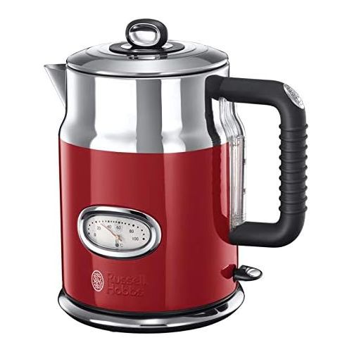  Russell Hobbs Wasserkocher, Retro rot, 1,7l, 2400W, Schnellkochfunktion, Wassertemperaturanzeige im Retrodesign, Fuellmengenmarkierung, optimierte Ausgusstuelle, Vintage Teekocher 21