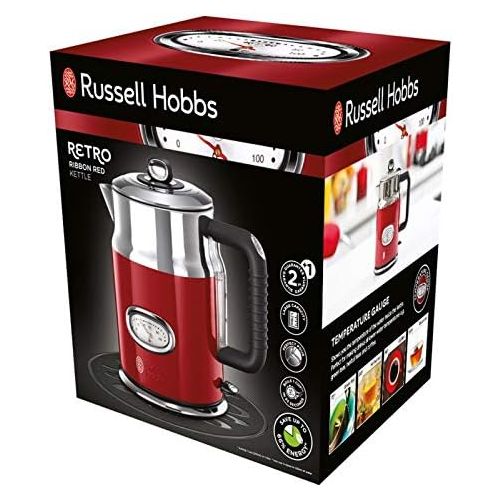  Russell Hobbs Wasserkocher, Retro rot, 1,7l, 2400W, Schnellkochfunktion, Wassertemperaturanzeige im Retrodesign, Fuellmengenmarkierung, optimierte Ausgusstuelle, Vintage Teekocher 21