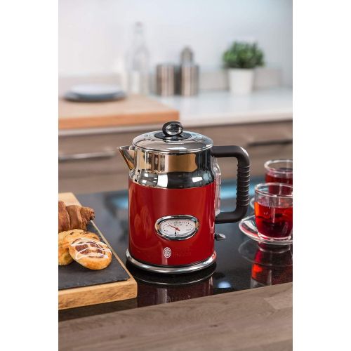  Russell Hobbs Wasserkocher, Retro rot, 1,7l, 2400W, Schnellkochfunktion, Wassertemperaturanzeige im Retrodesign, Fuellmengenmarkierung, optimierte Ausgusstuelle, Vintage Teekocher 21