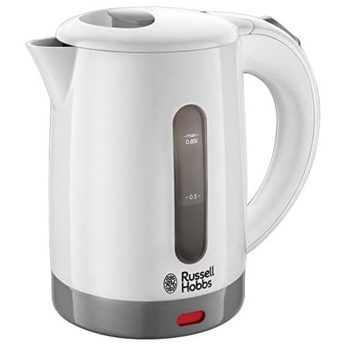  Russell Hobbs Travel Wasserkocher, 0,85l, 1000W, weltweite Spannungsanpassung, inkl. 2 Tassen & 2 Teeloeffel, optimierte Ausgusstuelle, kompakter kleiner Reisewasserkocher, mini Teek