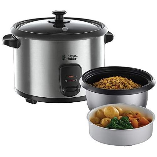  Russell Hobbs Reiskocher 1,8l, inkl. Dampfgarer-Einsatz, Warmhaltefunktion, antihaftbeschichteter Gartopf, Reisloeffel & Messbecher, Schongarer fuer Gemuese & Fisch, Cook@Home 19750-5