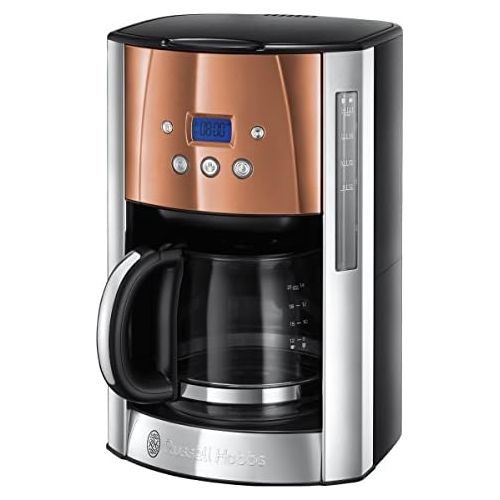  Russell Hobbs Digitale Kaffeemaschine Luna Edelstahl/Kupfer, programmierbarer Timer, bis 12 Tassen, 1,5l Glaskanne, Warmhalteplatte, Abschaltautomatik, 1000W, Filterkaffeemaschine